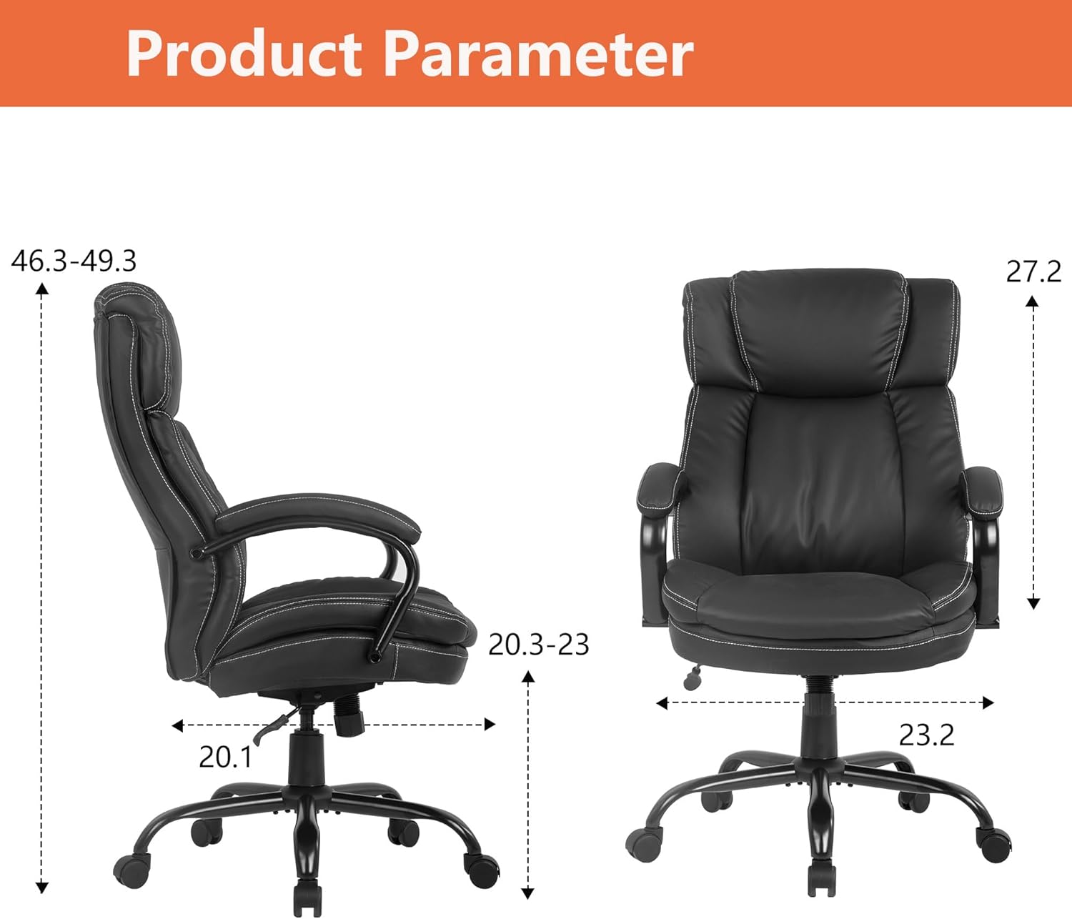 BestOffice Big & Tall Pu Leather Ergonomic High Back Executive Office Chair Black