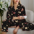 thumbnail image 4 of Goofa Red White Flowers Printed Women’s 2 Piece Pajama Set Super,Pajamas Women's Long Sleeve Sleepwear Soft Button Down Loungewear Pjs Lounge Set Nightwear-Medium, 4 of 9