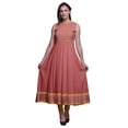 thumbnail image 1 of Bimba Dark Peach Damask Printed Women Designer Mandarin Collar Anarkali Dress Indian Ethnic Kurta XXX-Large, 1 of 6