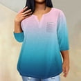 thumbnail image 2 of Women's Summer Clothes Spring Elegant Shirts Dressy Casual Tops for Lady V Neck Blouse Gradient Color Fashion 2024 Long Sleeve Loose Fit Flowy Tunic Tops Vintage Blue T Shirts XXL, 2 of 5