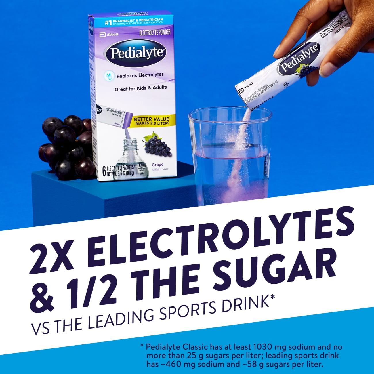 Pedialyte Electrolyte Powder Packets, Grape, Hydration Drink, 6 Single-Serving Powder Packets