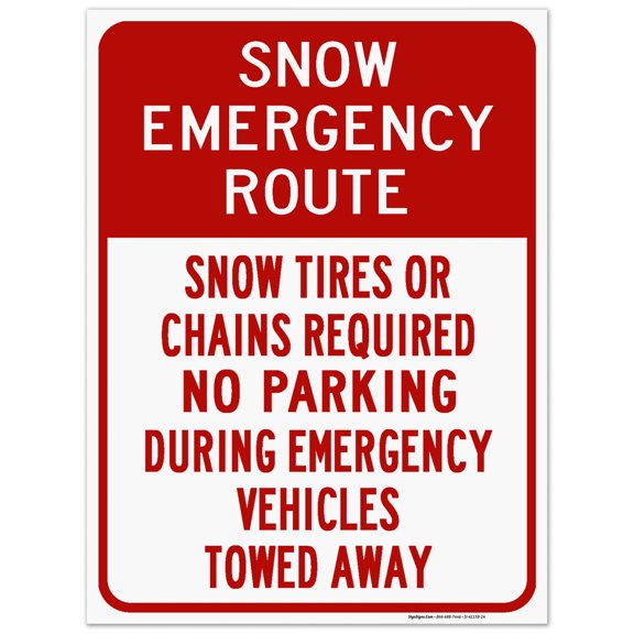 Snow Emergency Route No Parking Red Sign, 18x24 Corrugated Plastic