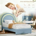 thumbnail image 4 of Garvee Twin Upholstered LED Bed Frame with Storage Drawer, Rainbow Headboard, Berber Fleece for Kids, Wood Slats, No Box Spring,Blue, 4 of 7