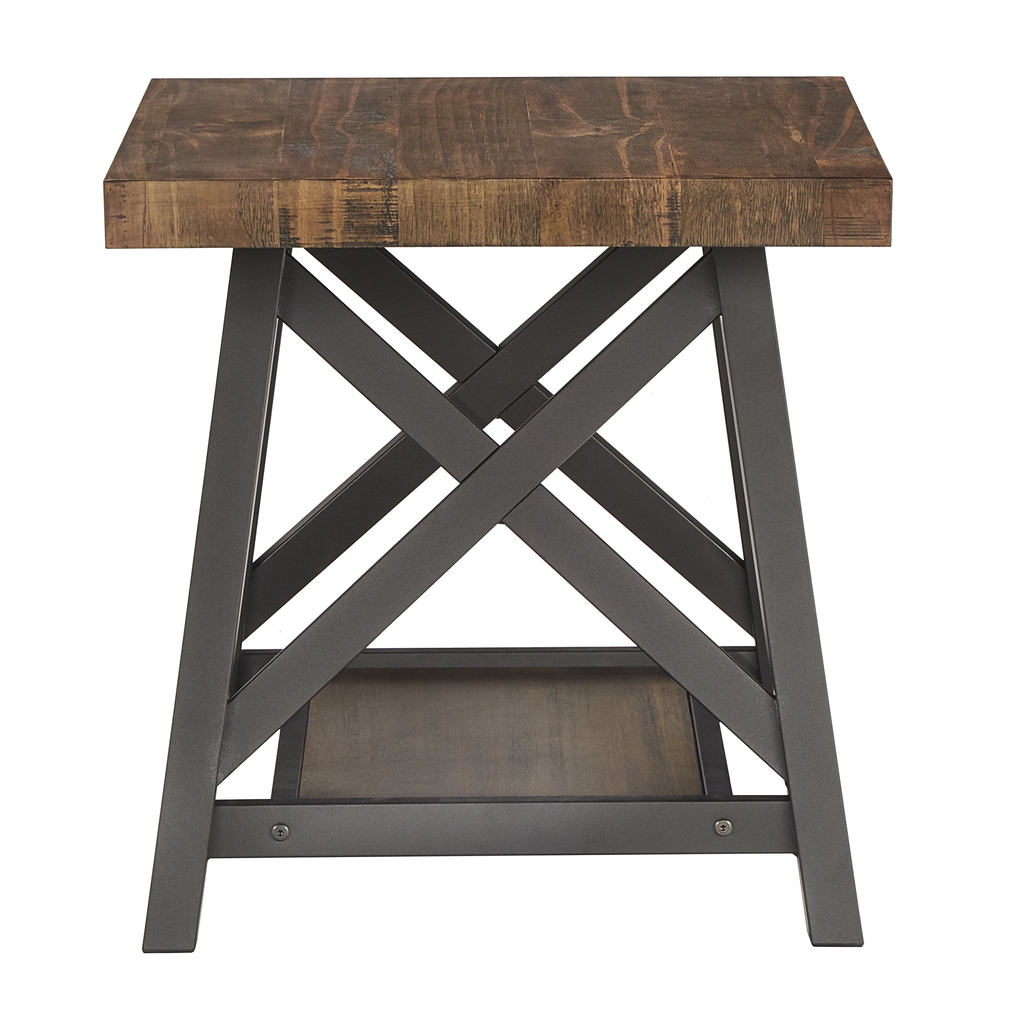 Weston Home Westyn Rustic X Base Wood End Table with Shelf, Brown