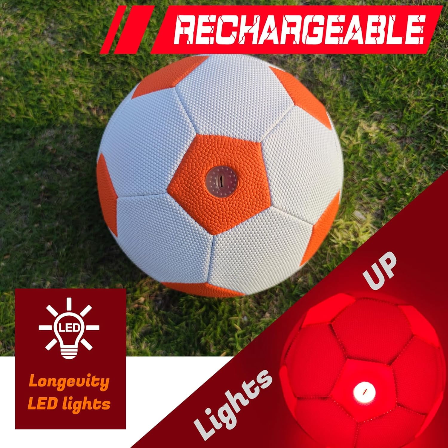 Customized Glow in The Dark Soccer Ball, Personalized Rechargeable Light up Indoor Outdoor Soccer Ball with Charging Cable, Pump and Carry Bag | Glowing Soccer Gift for Teens, Adults