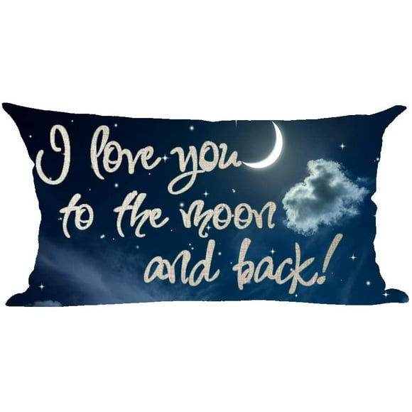 Housse de Coussin Lombaire Décorative Fond Bleu Ciel Je t'Aime jusqu'à la Lune et Retour, pour Salon, Canapé, Voiture, Coton Lin Rectangulaire 12 x 20 Pouces