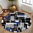 thumbnail image 2 of Round Rugs 5 Ft, Navy Blue Black Geometric Non Slip Area Rugs for Kitchen Bedroom Entryway, Modern Color Block Abstract Washable Carpet Runner Rug Floor Mats for Bedroom Home Decor, 2 of 8