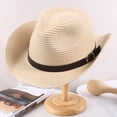 thumbnail image 3 of Hemming Wide Brim Belt Decor Adjustable Rope Hollow Straw Hat Summer Parent-child Jazz Hat Fashion Accessories, 3 of 7