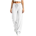 thumbnail image 3 of Axdhxbd Women's Baggy Sweatpants Elastic Waisted Drawstring Wide Leg Sweatpant Loose Casual Solid Color Sweat Pants with Pockets White L, 3 of 7