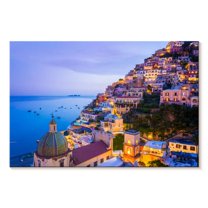 Elephant Stock Coastal Town Of Amalfi Wall Art - Horizontal Canvas Wall Art - Hallway Wall Decor - Beach Canvas - Blue And Orange Decor - 51" x 34"