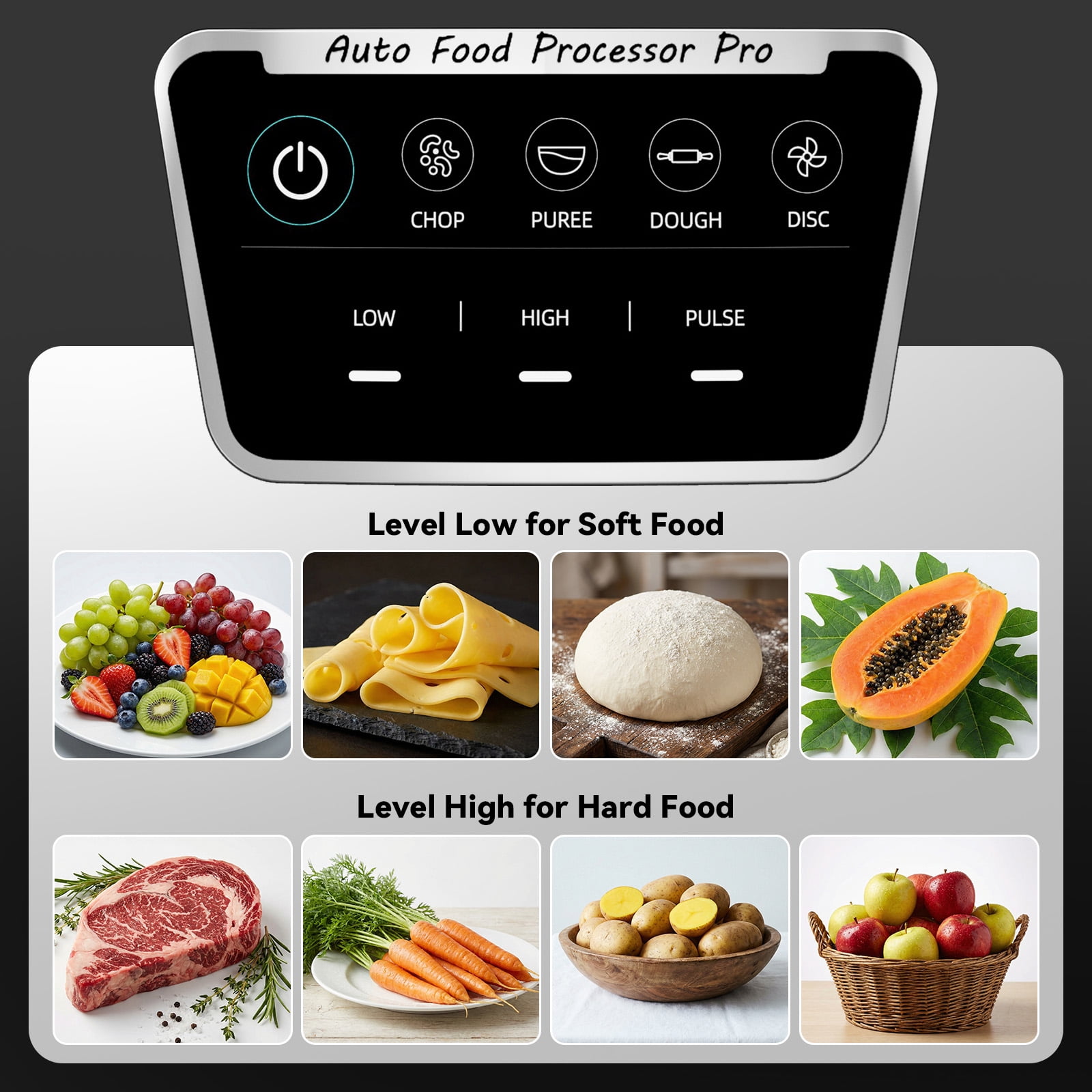 LINKChef 1000W 9-Cup Food Processor & Vegetable Chopper, 4 Presets (Chop, Slice, Puree, Dough), 3-Speed, Slicing/Shredding Disc, Kneading Blade