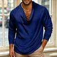 thumbnail image 2 of Zivyakyron Cowl Neck Mens Tops Fall Long Sleeve Satin Casual Soft Pullover Solid Shirt Going Out Loose Blue 2XL, 2 of 6