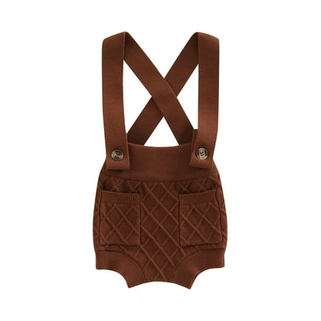 

Sunisery Baby Boy Girl Suspender Shorts Knit Overalls Infant Ribbed Knitted Bloomers Newborn Sweater Romper Halter Jumpsuit