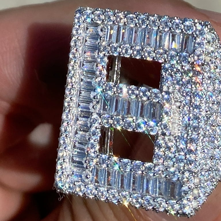 Sterling Silver Letters Single Micro Pave Diamond Bracelet (Silver Diamond 'E Initial Bracelet 7+1)