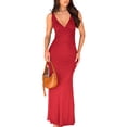 thumbnail image 2 of LYMAYTER Robes à Col en V Profond pour Femmes Robe d'Été Confortable Mode Couleur Unie Robes pour Femmes, 2 of 7