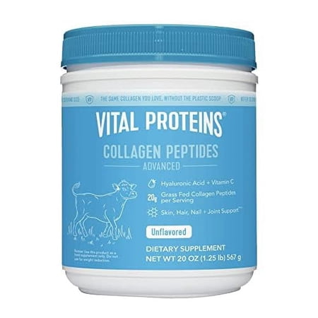 Vital Proteins Collagen Peptides Powder with Hyaluronic Acid and Vitamin C  Unflavored  20 oz