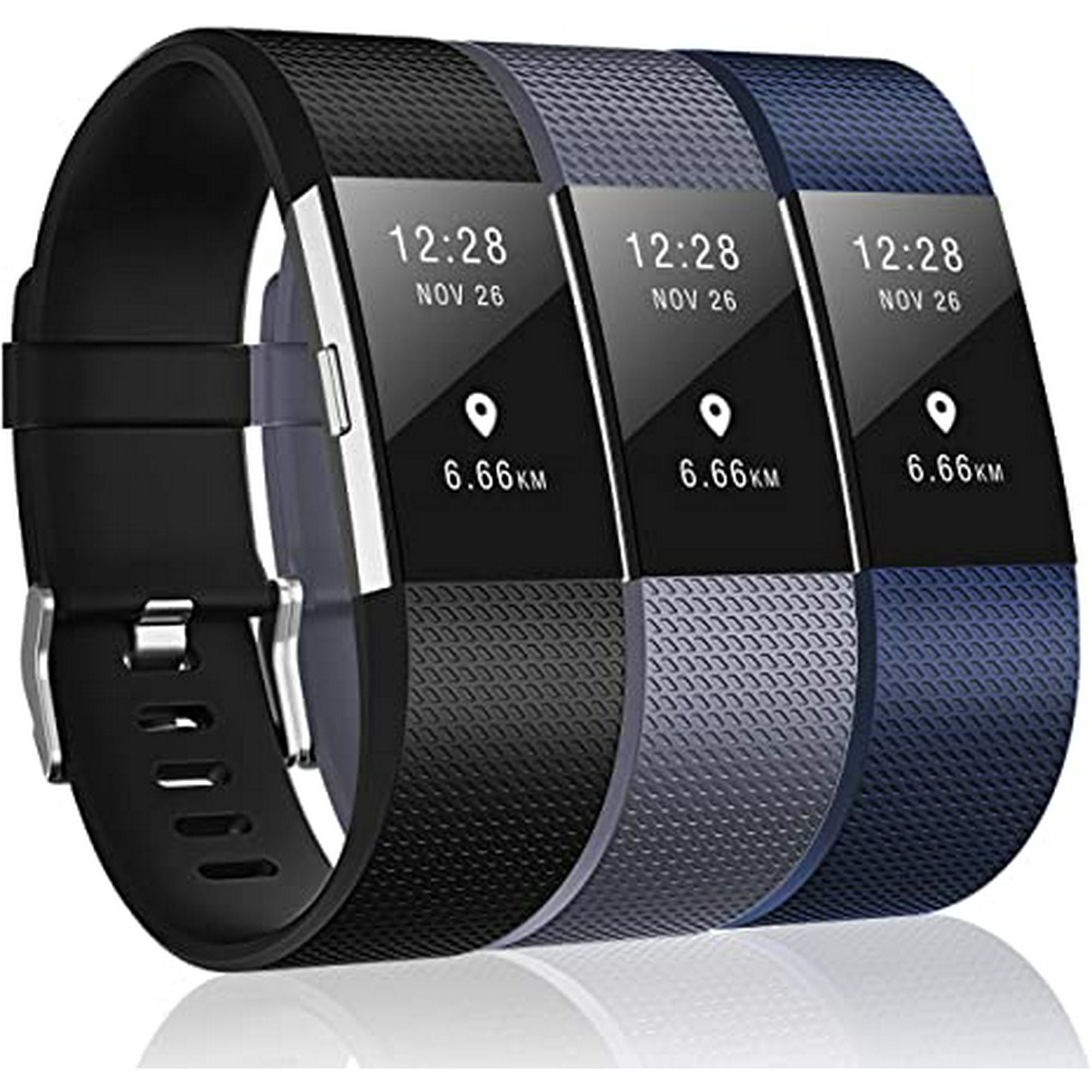 Fybto 3 Pack Bands Compatible With Fitbit Charge 2 Classic Special Edition Replacement Bands For Fitbit Charge 2 Women Men black Gray Navy Blue L