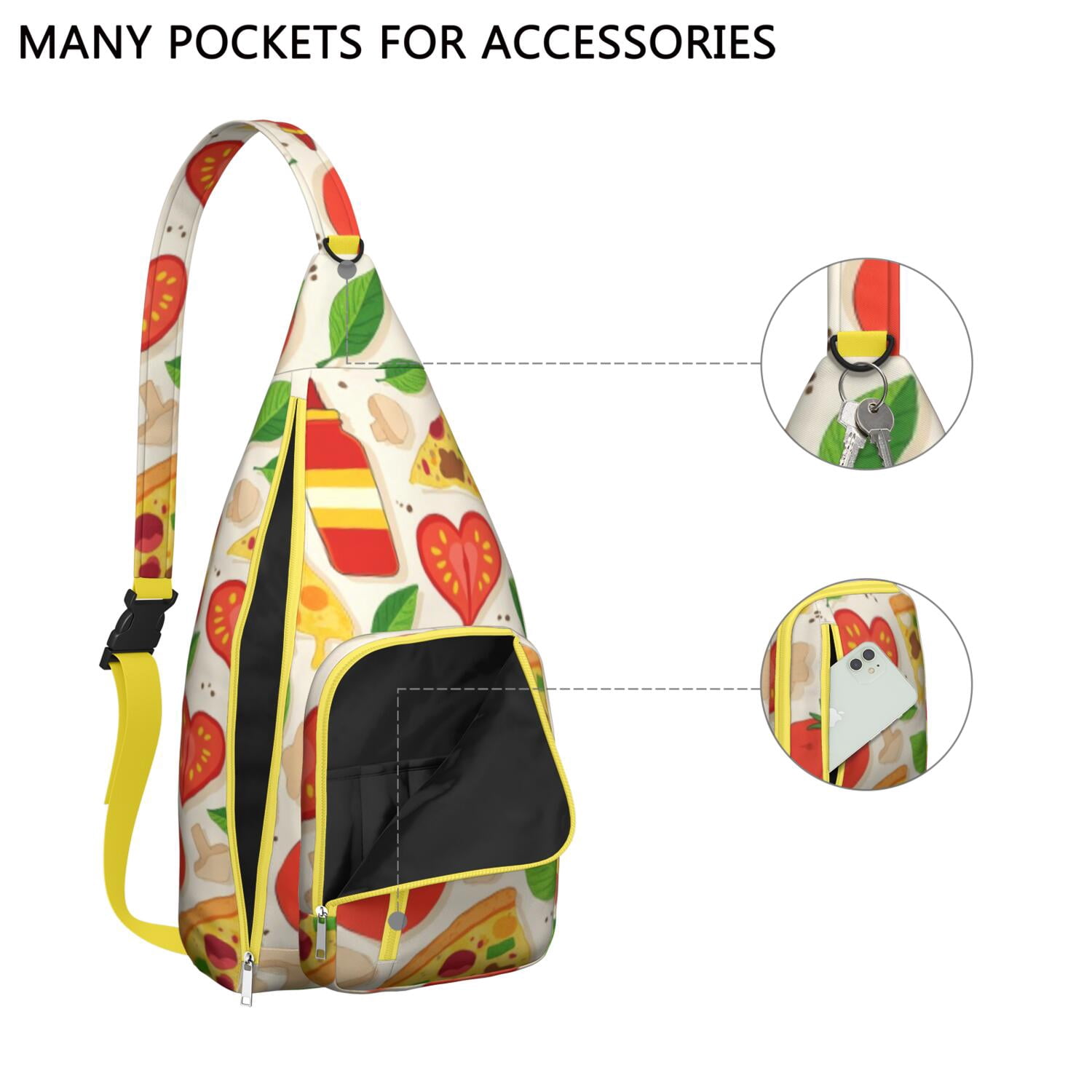 Stylish Crossbody Sling Bag Pizza Crossbody Shoulder Backpack Adjustable Lightweight Travel Hiking Casual Daypack for Unisex