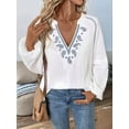 thumbnail image 4 of Women'S Boho Tops Long Sleeve V Neck Embroidery Blouse Linen Shirt White L, 4 of 7