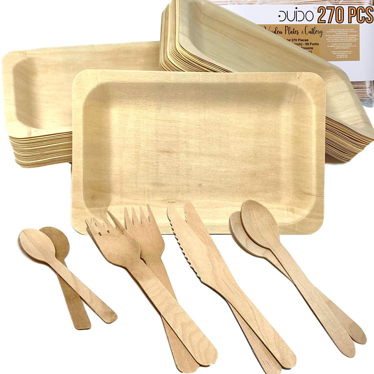 Disposable Wooden Cutlery Utensils Set (Pack of 270) 55 7.8inch