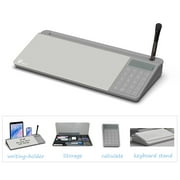TOWON Desk Organizer with Glass Dry Erase Board - Small Tabletop Writing TO DO Whiteboard w/ Calculator and 1 Marker, Home Office Supplies, Gray