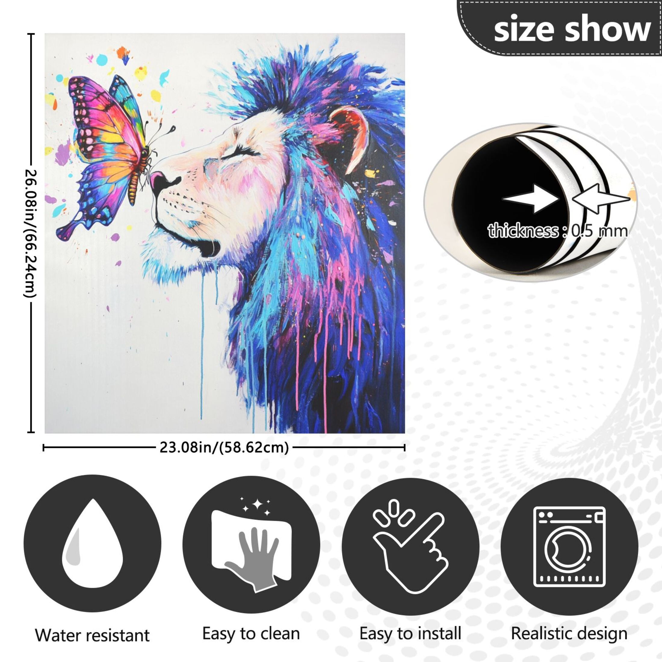 Dishwasher Magnetic Sticker 23x26 Inch Refrigerator Magnetic Sticker Washing Machine Magnetic Sticker Kitchen Panel Magnetic Sticker Home Decor Lion and Colorful Butterflies