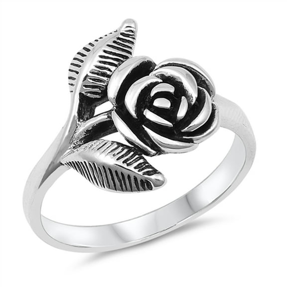 Rose Flower Leaf Love Oxidized Ring .925 Sterling Silver Band Jewelry Female Male Unisex Size 9