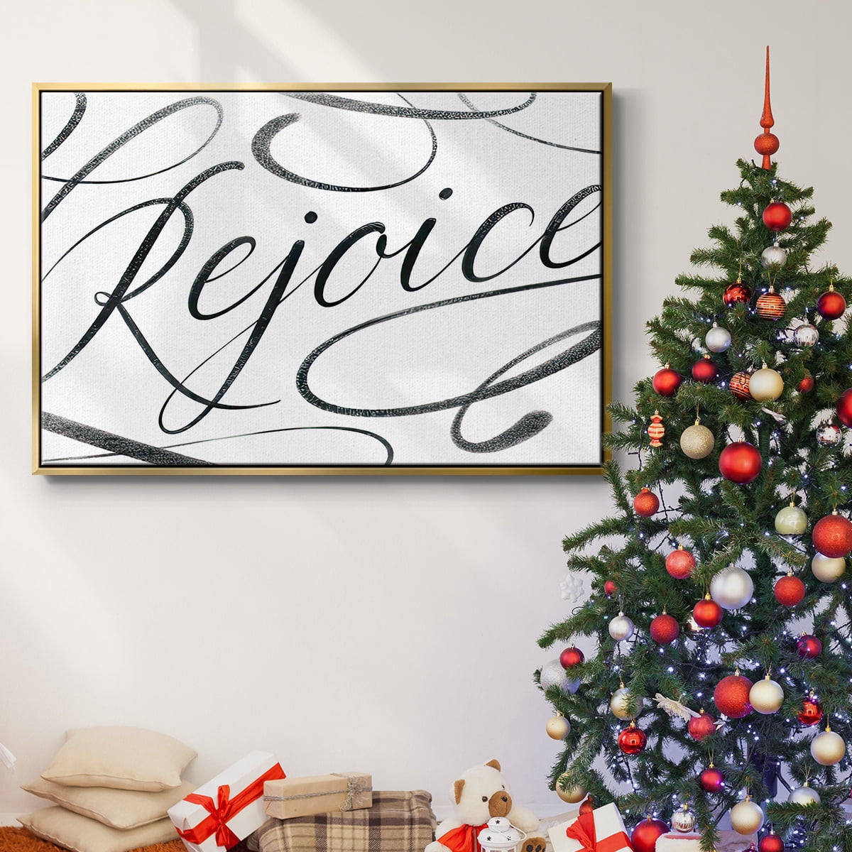 Rejoice - Framed Gallery Wrapped Holiday Canvas - 27 x 41 - Gold Frame