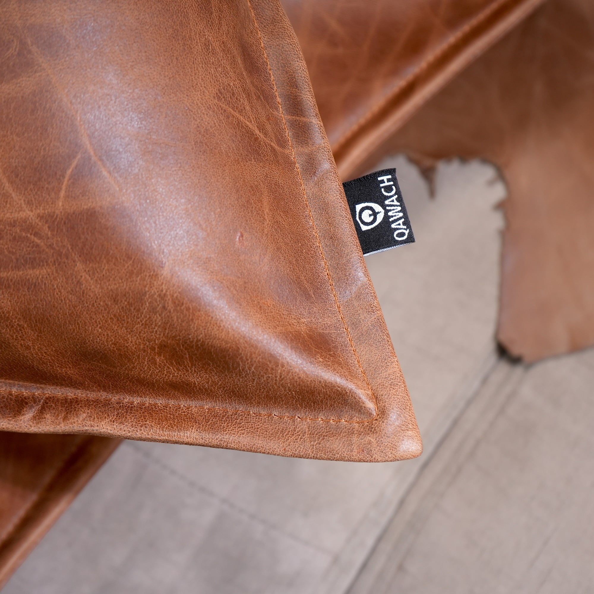 Lambskin Leather Pillow Cover, Sofa Cushion Case, Home Decor Style for Living Room & Bedroom, Cognac Box, 14x14