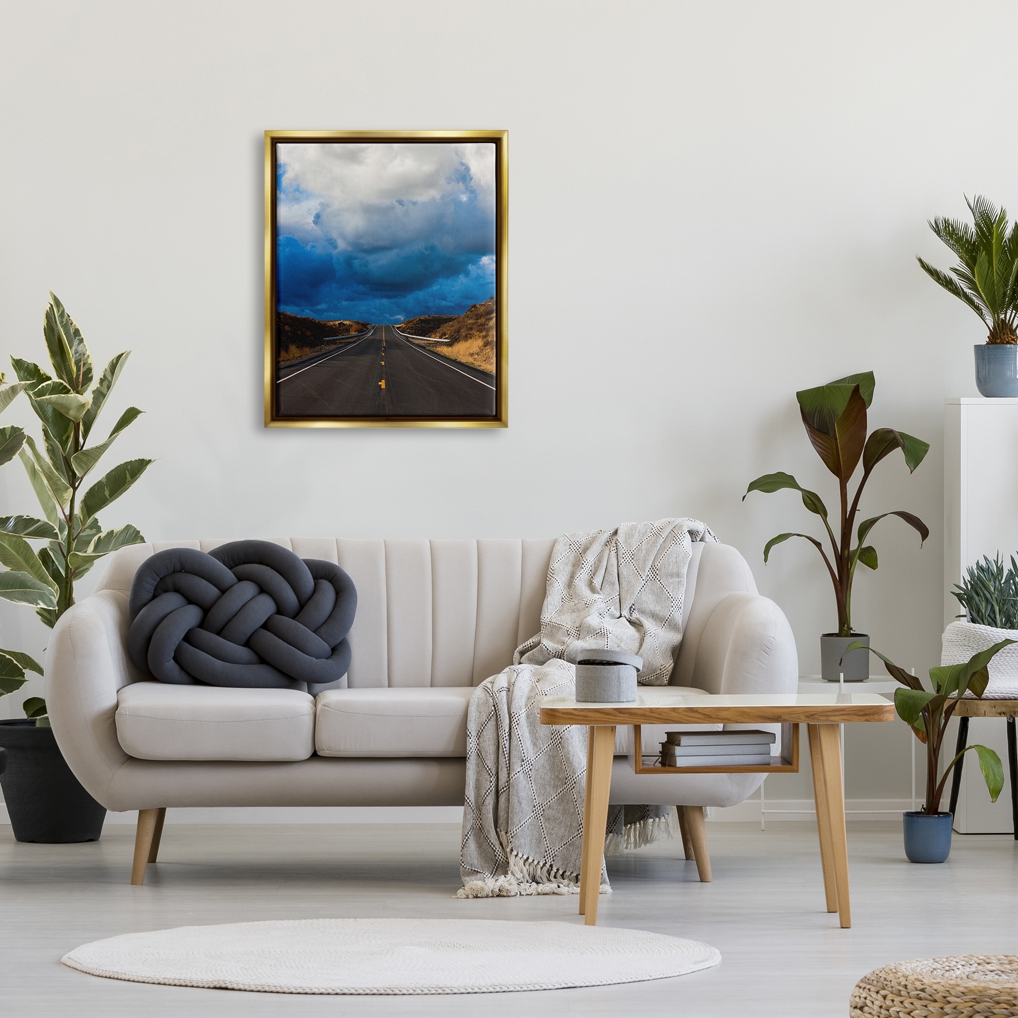 Stupell Industries Highway Road Low Hanging Clouds Rural Countryside Photograph Metallic Gold Floating Framed Canvas Print Wall Art, Design by Steve Smith