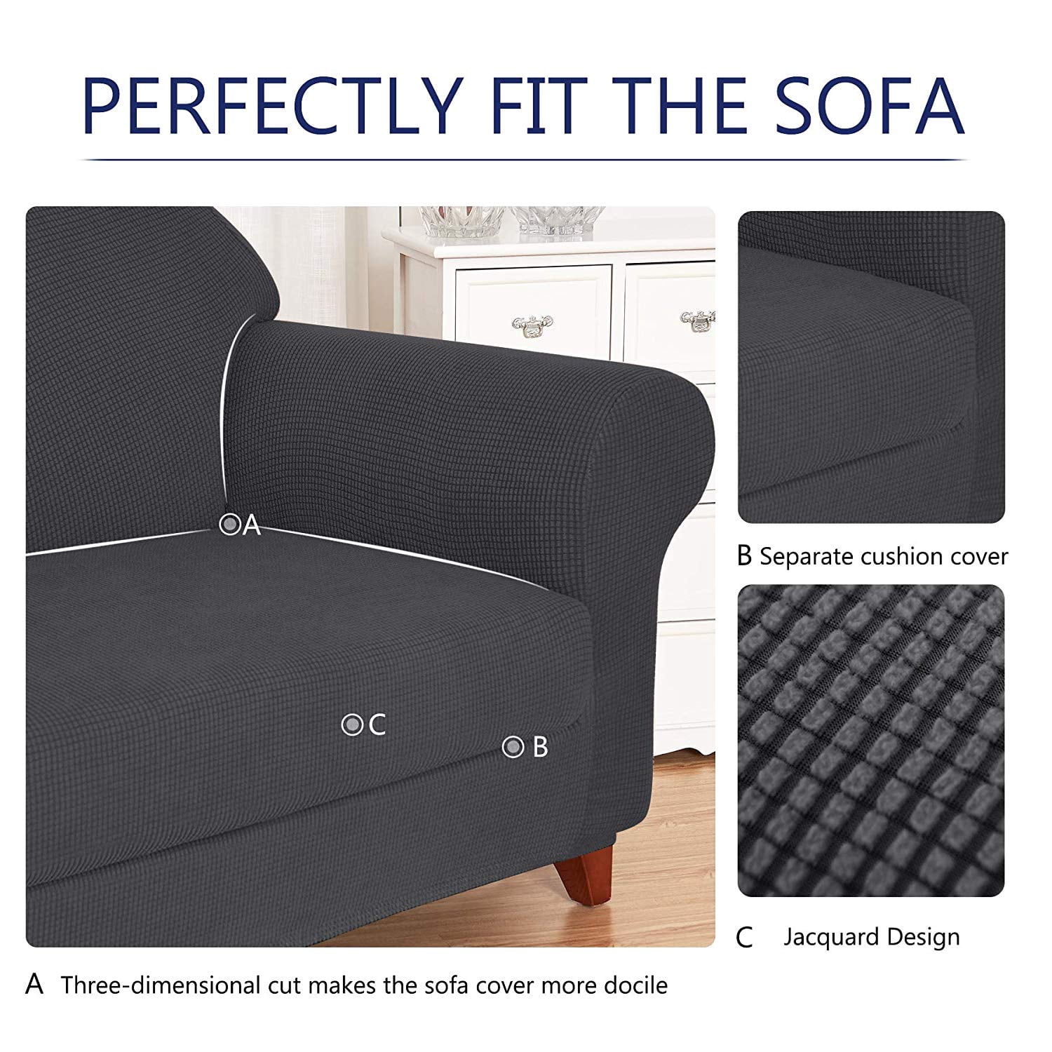 Subrtex Stretch 2-Piece Textured Plaid Loveseat Slipcover, Gray