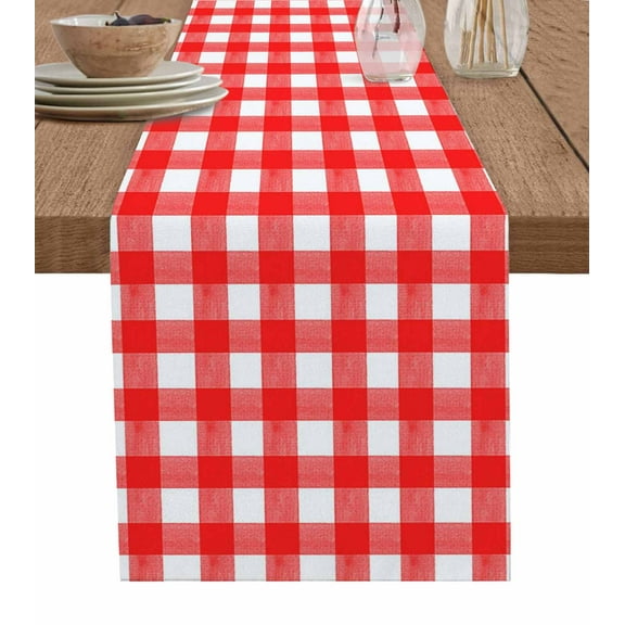 Red Table Runner 90 Inches, Country French Rustic Buffalo Plaid Modern Art Bed Runner Dresser Scarves Tabletop for Indoor Outdoor Parties/Ceremony/Banquet, 13" x 90"
