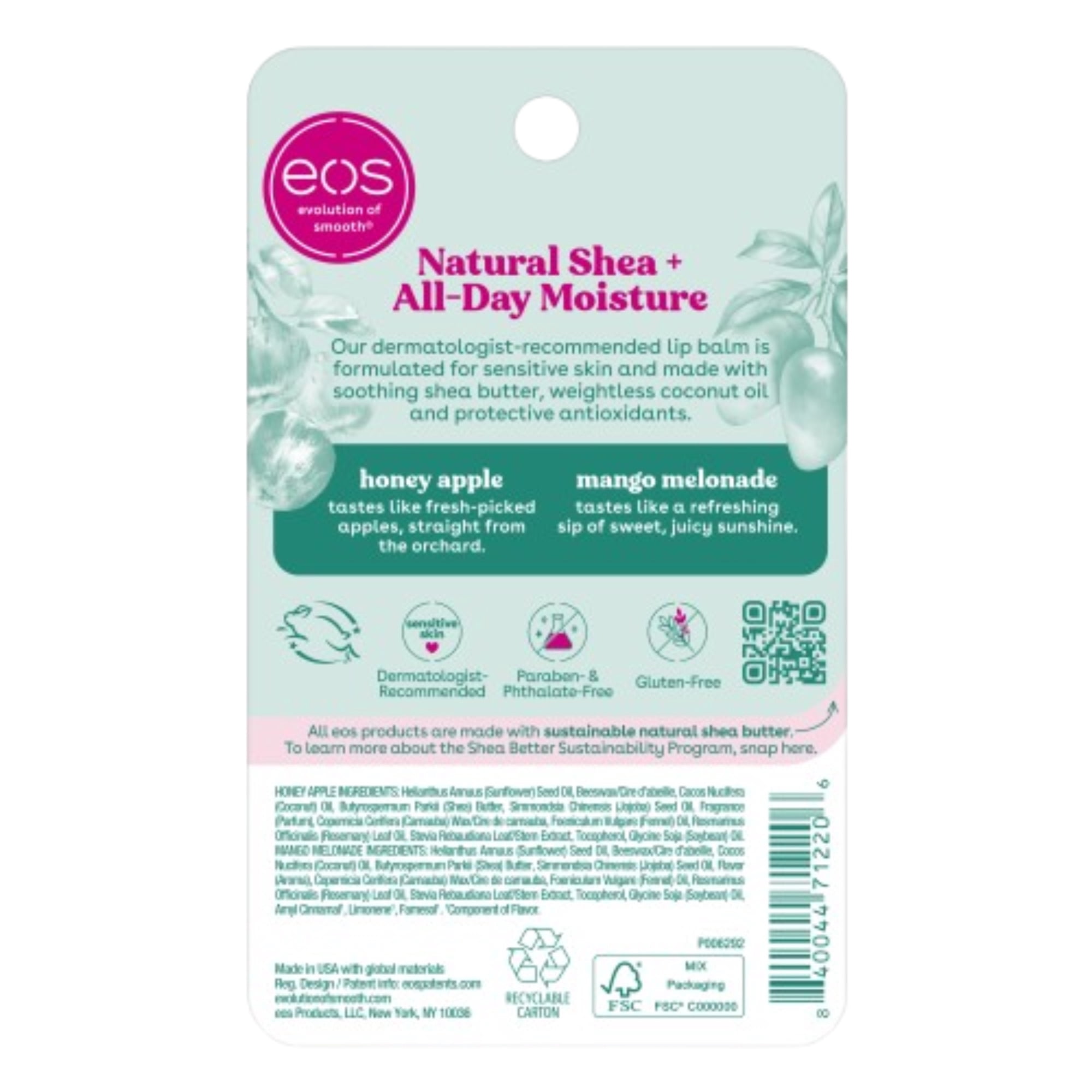 (4 pack) eos Natural Shea Smooth Lip Balm - Honey Apple & Mango Melonade, 0.14 oz, 2-pack