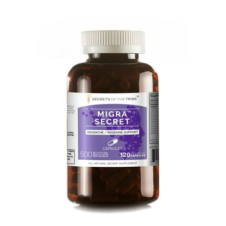 Migra Secret 120 Capsules, 500 mg, Feverfew, Ginger, Butterbur, Periwinkle, Ginkgo, Peppermint. Headache / Migraine (Best Feverfew For Migraines)