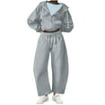 thumbnail image 3 of Wiyuqeen Women's 2 Piece Outfits Oversized Fleece Sweatsuit Zip Up Long Sleeve Hoodies with Wide Leg Barrel Sweatpants with Pocket, 3 of 10