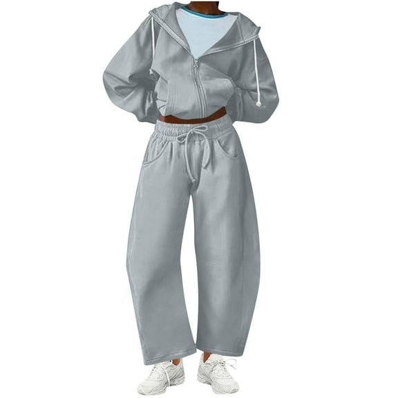 Aofany Womens Sweatsuits 2 Piece Outfits Oversized Zip up Hooded Long Sleeve Sweatshirt with Wide Leg Sweatpants Tracksuit Lounge Sets