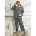 thumbnail image 5 of Women's Plus Size Pajama Set Round Neck Long Sleeved Paired with Pants Oversize Sleepwear 2-piece Pj Set, 5 of 8