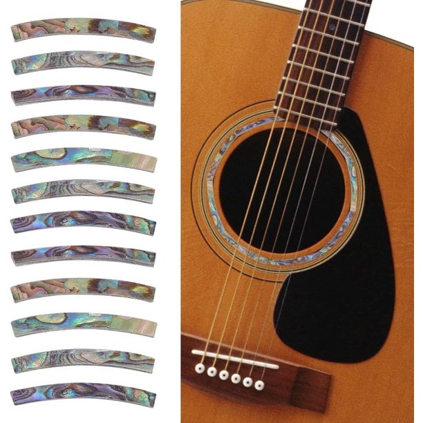 Pegatinas para incrustaciones de boca de guitarra Roseta de guitarra Tiras curvas de abulón de Nueva Zelanda Pegatinas para incrustaciones de boca de guitarra para guitarras acústicas Abulón verde
