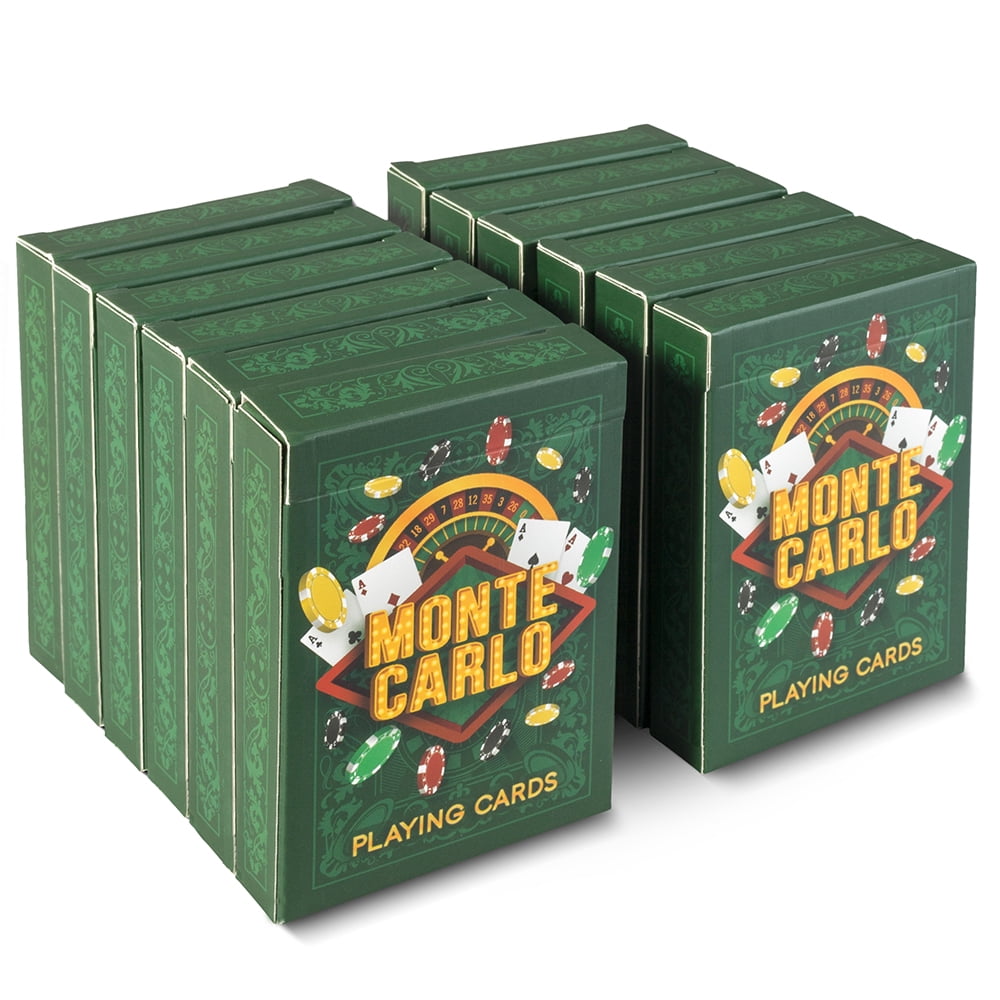 Brybelly 6-pack of Monte Carlo Poker Decks Premium Linen Finish Playing Cards Premium Casino Quality Plastic-Coated Craft 310gsm Black Core Cardstock Poker Size Standard Index Bulk Card Decks 