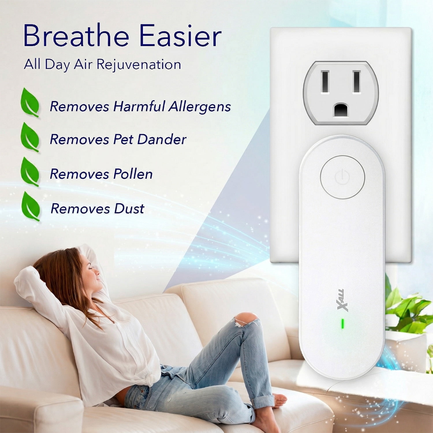 X-All Air Ionizer - Compact Odor Neutralizer for Bedroom, Home & Office – Helps Reduce Pet, Cooking, Trash Odors