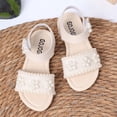 thumbnail image 2 of Xfvqtps Kids Girls Princess Sandals Open Toe Knit Upper Flower Hook and Loop Soft Sole Flats Summer Shoes, 2 of 8