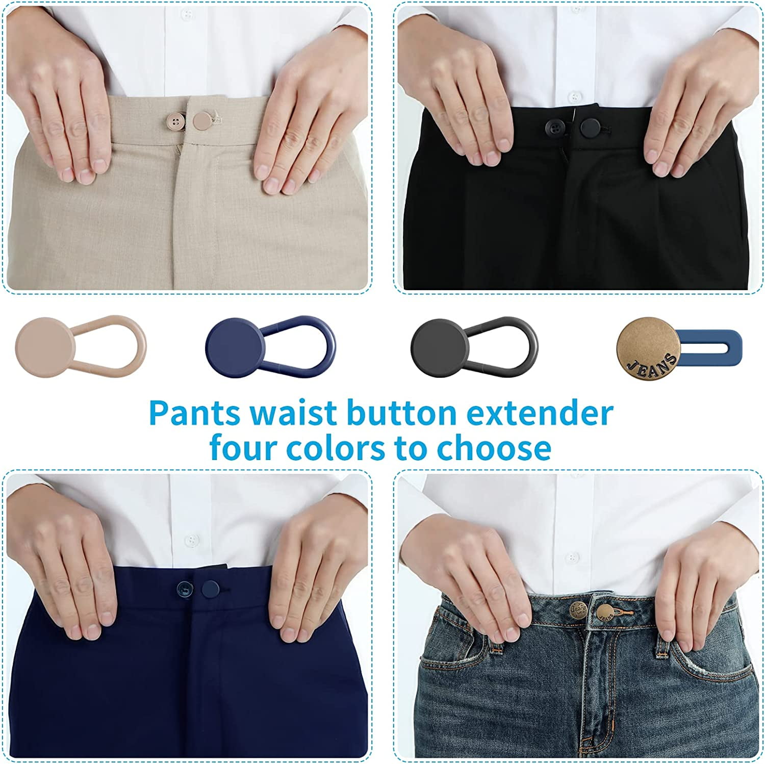 12PCS Button Extenders for Jeans, Pants Button Extender, Waist Extenders  for Pants for Women Men, No Sewing Instant Waistband Extension 1-1.8 Inches  