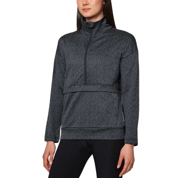 Mondetta Women's Moisture Wicking Kangaroo Pocket Popover Half-zip Active Top (Black, S)