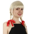 thumbnail image 5 of HPO Adult Women's Pigtail Wig Blonde, Evil Doll Wig with Red Ribbons Movie Icon Halloween & Cosplay, 5 of 8