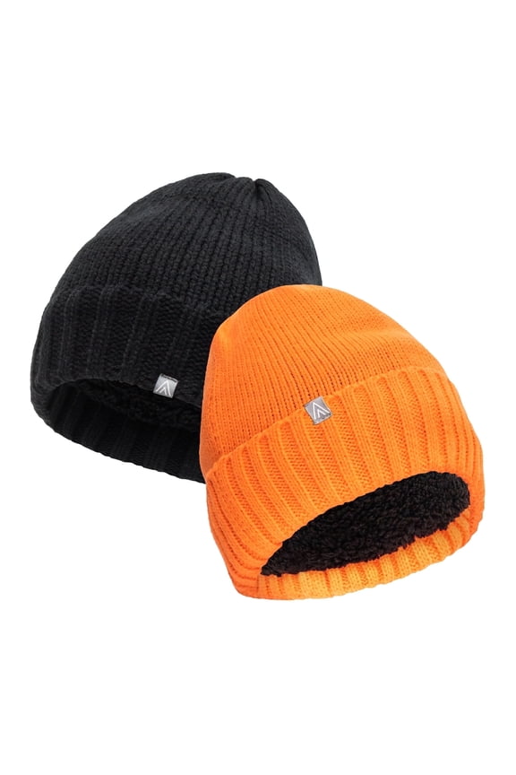Reversible Winter Hat, Sherpa-Lined Tuque for Men and Women, Black Orange
