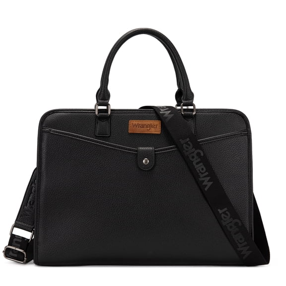 Wrangler Women Laptop Briefcase Tote Bag with Detachable Adjustable Strap, Black