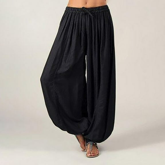 Lroveb Palazzo Pants for Women,High Waisted Baggy Hippie Gypsy Boho Pants, Plus Size Solid Color Casual Loose Pants Yoga Trousers Black
