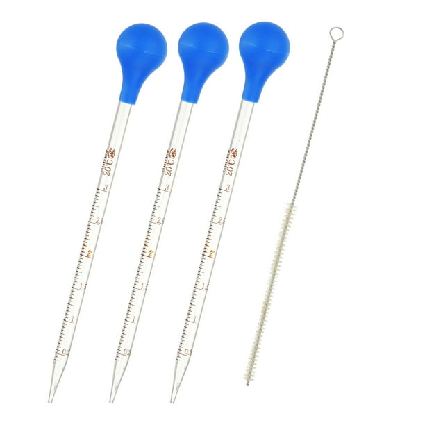 Uxcell 3 Pcs 3ml Kit de Pipetas de Goteo Graduadas de Vidrio Borosilicato con Cepillo Transparente