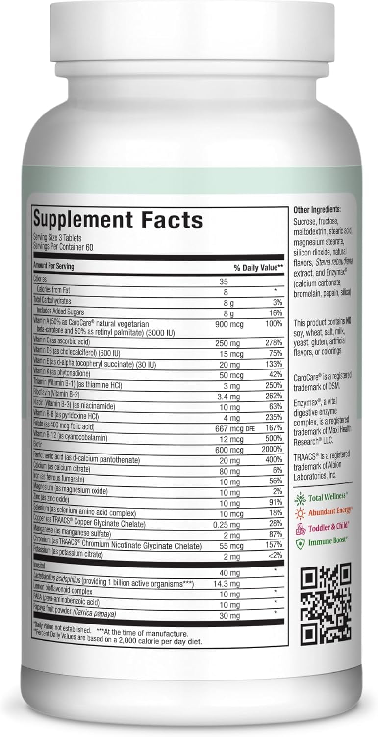 Maxi Health Chewable Multivitamin with Iron – Cherry – Kids, Teens & Adults – Immune Support – 180 Ct