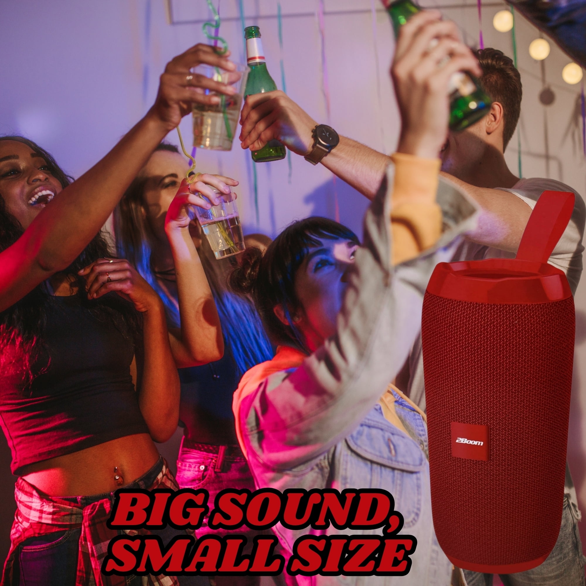 2Boom Jammin' Wireless Portable Speaker Red, Deep Bass, Long Battery, Lightweight, Travel-Friendly, Easy Carry Strap 1Ct with Snoep in Beperkte Oplage